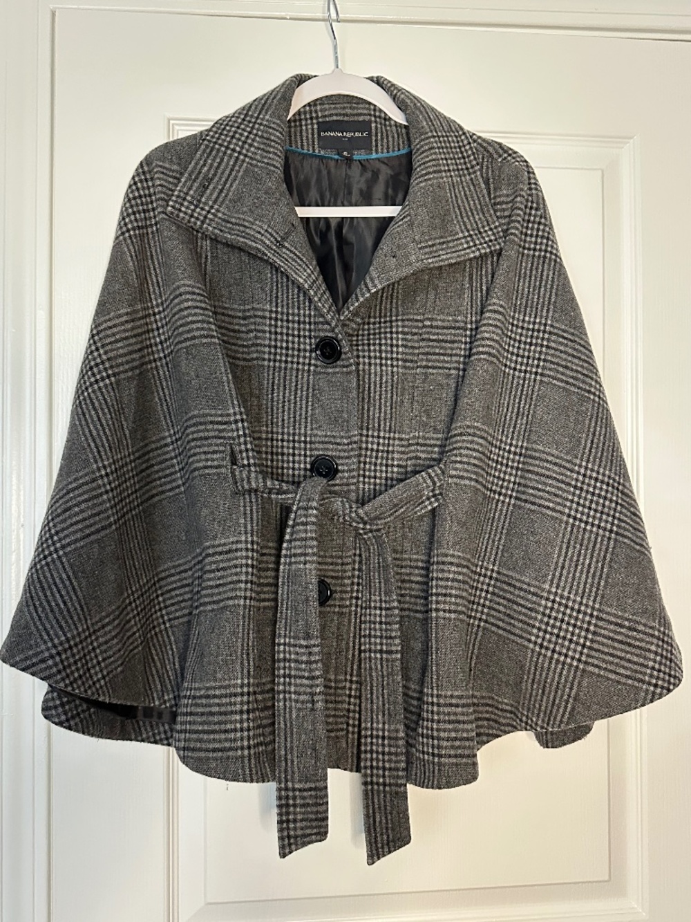 Banana Republic Grey Glen Plaid Wool Blend Cape Coat size XS Fall Winter